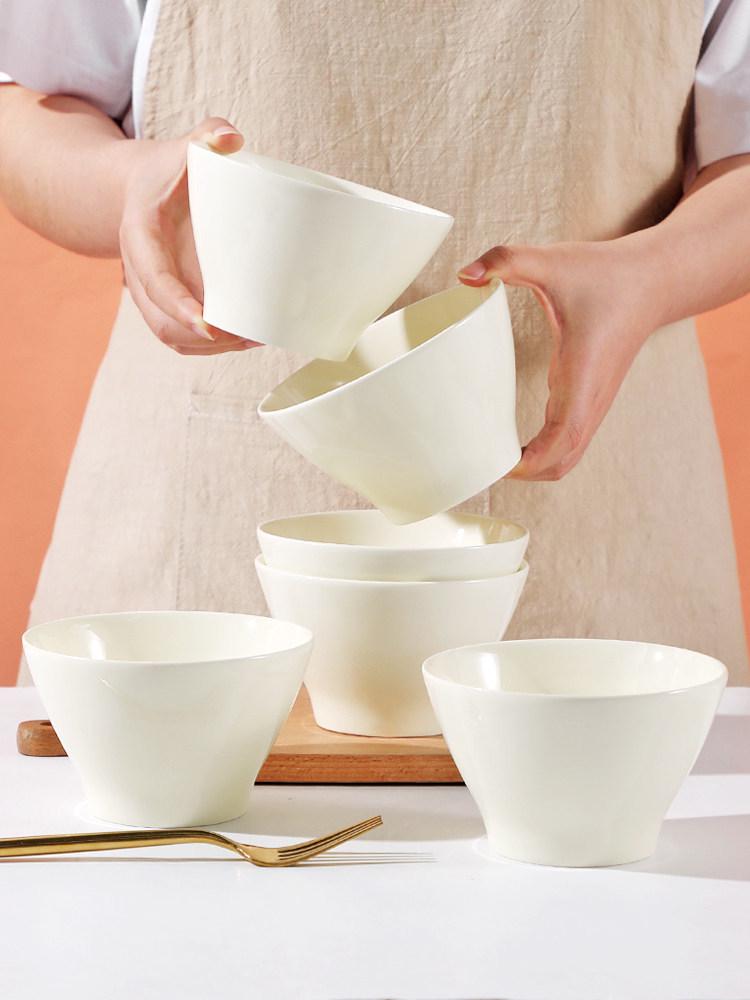 Set of 6 Cream-Colored 5-Inch Creative Rice and Soup Bowls - New Trendy Design