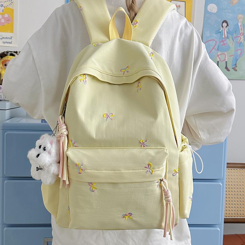 Backpack with Embroidered Bow Pattern for Teenage Girls Daily Use Cute Kawaii Style