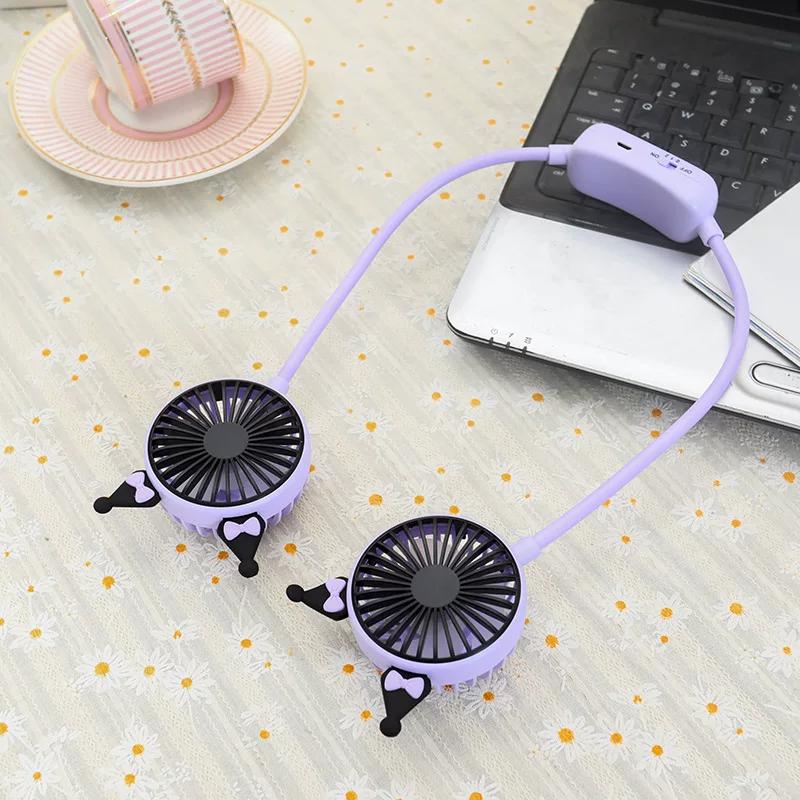 Trendy Foldable Portable Neck-Hanging Fan, Super Cute Cartoon Ears, Two-Speed USB Rechargeable Mini Fan