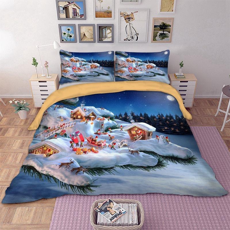 Cozy Father Christmas Duvet Cover Pillow Cases Santa Claus Quilt Cover Bedding Set