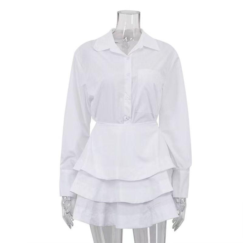 

Fashion Style Fashion Casual Loose Long Sleeves Shirt Cake Dress Suit Shirt and Cake Skirt Set White L
