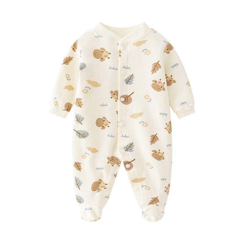Baby Jumpsuit Spring and Autumn Pure Cotton Long-Sleeved Newborn Baby Jumpsuit with Foot Cover Children's Pajamas Romper with Foot Cover