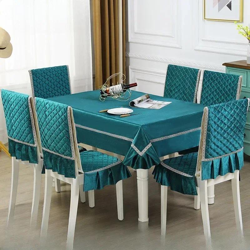 Light Luxury Wave Lace Stolsöverdrag Förtjockad Matbordsduk Kudde Europeisk stil Stor blomma Bordsduk Stolsöverdrag