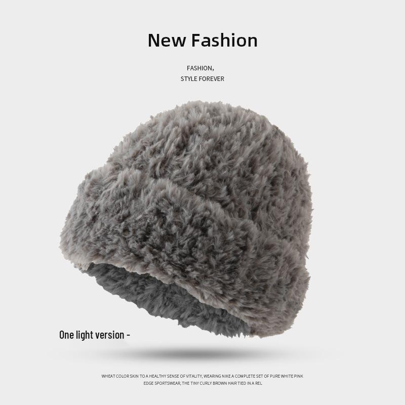 Women's Large Head Circumference White Knitted Wool Beanie - Fluffy, Warm, and Face-Slimming for Autumn and Winter
