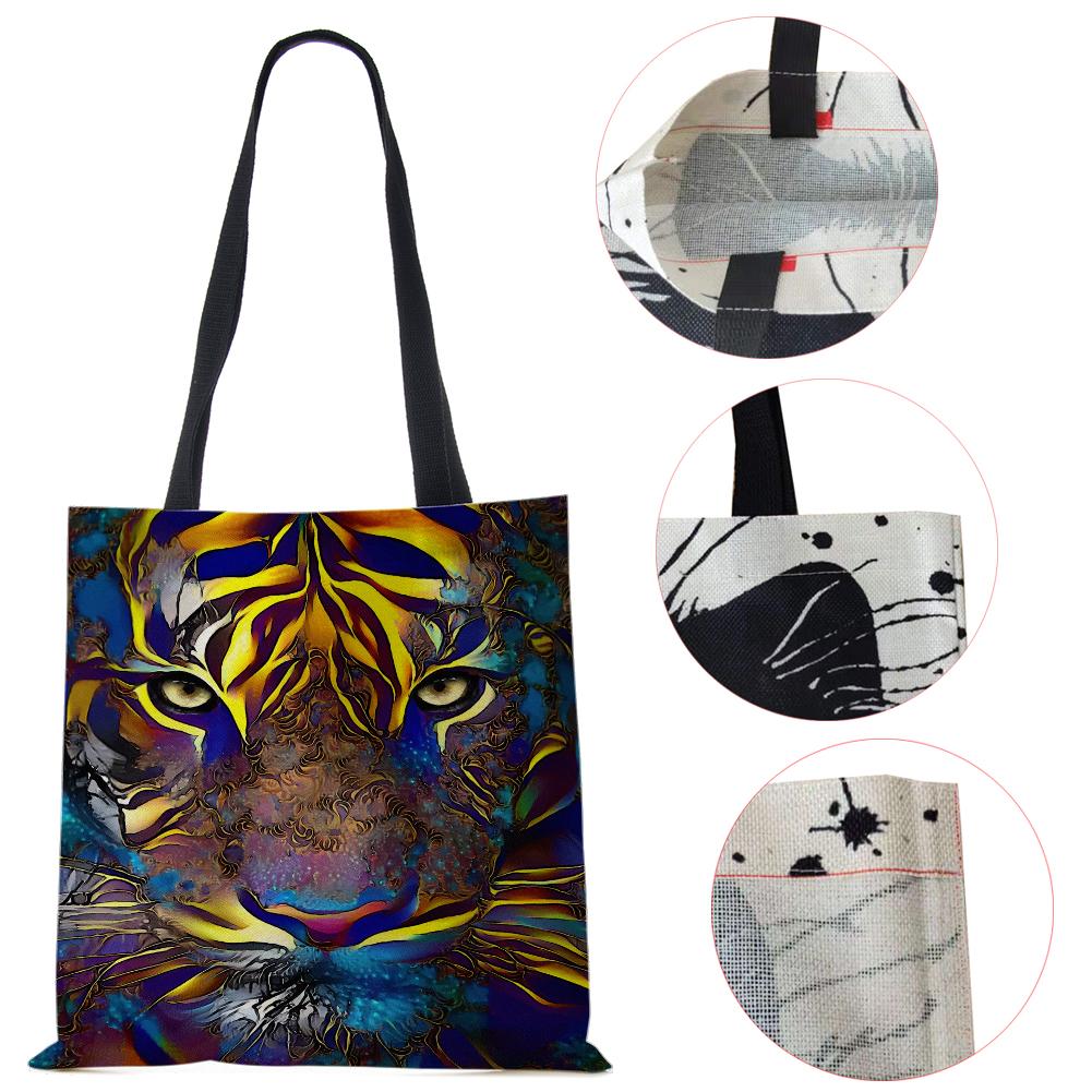 Spaudinys ant drobės nešiojamas ant peties krepšio leopardo pelėda, daugkartinio naudojimo laisvalaikio pirkėjo rankinė 2022 m. Moterų kelionių mokyklos sulankstomi paplūdimio krepšiai