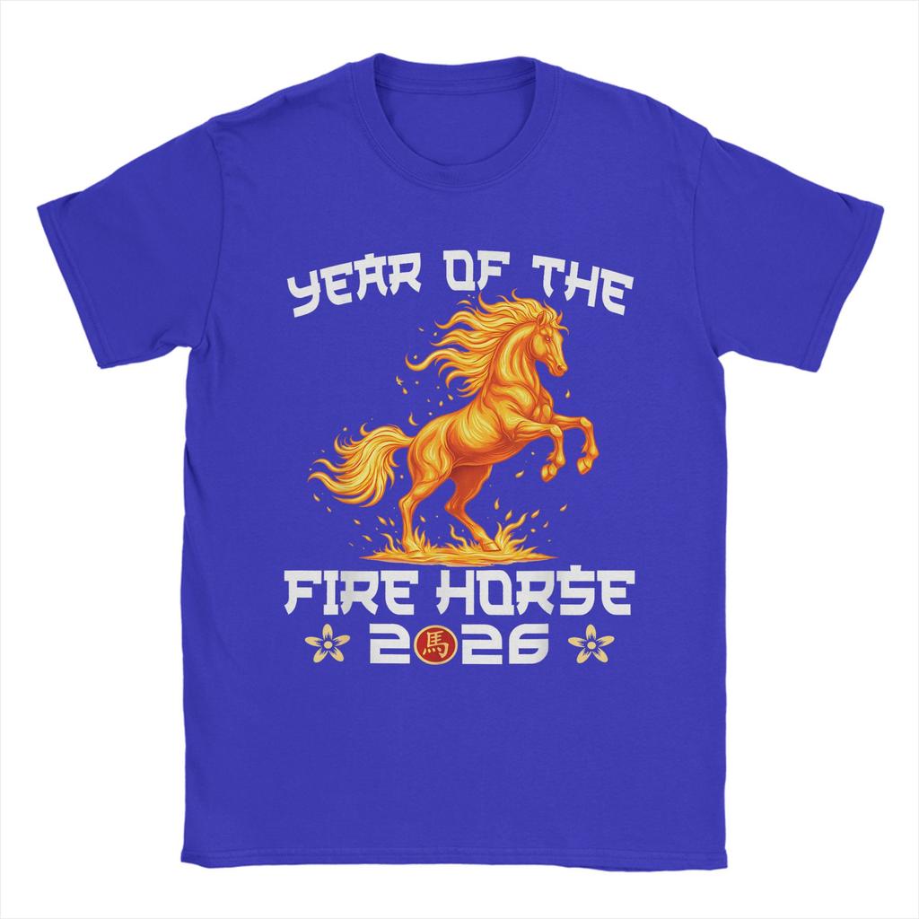 Mens TShirt Year of The Fire Horse New Year 2026 Zodiac Horse Pure Cotton Tees Short Sleeve  T Shirts O Neck Tops Unique