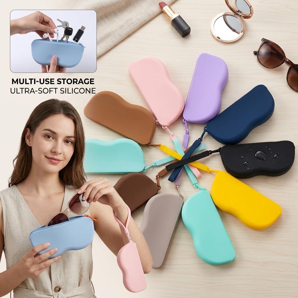 Soft Silicone Zipper Glasses Bag Storage Waterproof Bag Cosmetic Coin Bag Case For Women Girls Candy Color Dustproof Glasses Box