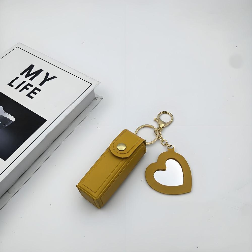 Portable with Mirror Lipstick Bag Compact Mini Lip Balm Holder PU Leather Universal Lip Oil Keychain Travel