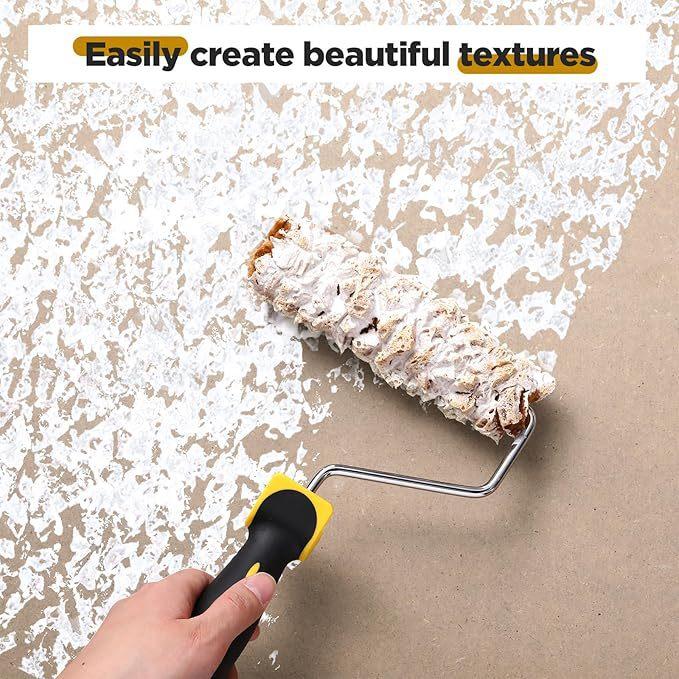 Wall Decoration Roller Brush Kit 3 Piece Set with Textured Sponge Rollers and 6 Inch Pattern Brushes for Artistic Wall Finishes