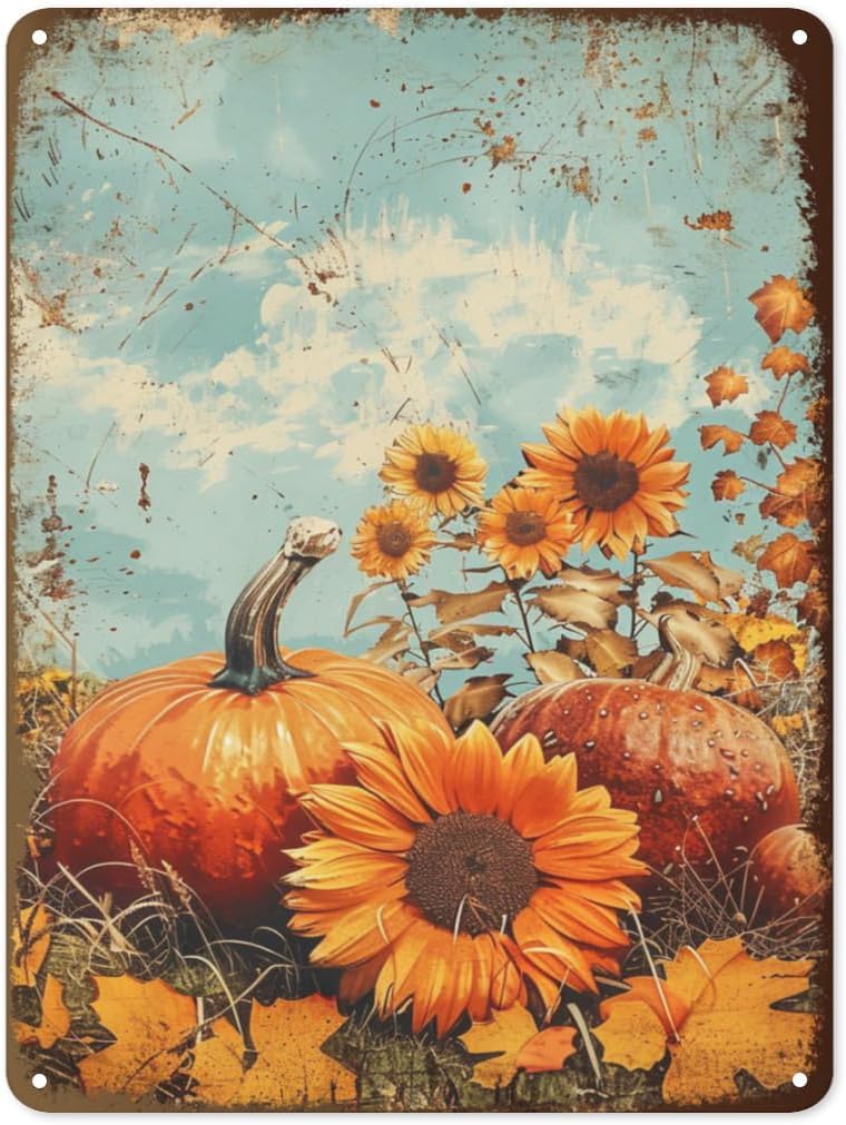 

Fall Tin Sign Vintage Metal Autumn Wall Decor for Home Kitchen Porch and Garden Rustic Fall Harvest and Thanksgiving Deco 20x30cm（7.8x11.8inch）
