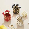 Luxury Gold-plated Ceramic Fork and Spoon Storage Jar Stainless Steel Fruit Fork and Spoon Box Modern Heart Ceramic Storage Jar