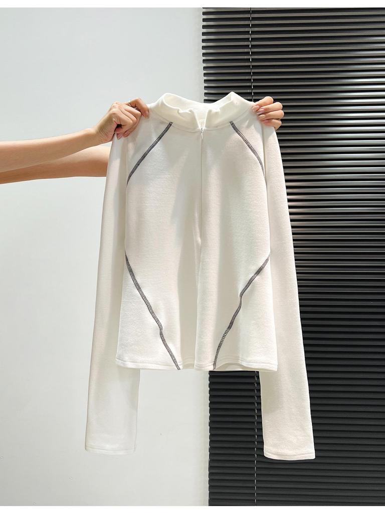 Dual-Sided German Velvet Zipper Long Sleeve Women's Top, 2025 Autumn/Winter High Collar, Plus Velvet Warm Base Layer Shirt