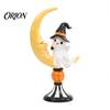 Festive Holiday Tabletop Pieces Halloween Ghost And Moon Resin Ornaments, Cute Spooky Figurine, Seasonal Room Decor Items Statue with Pumpkin Elements