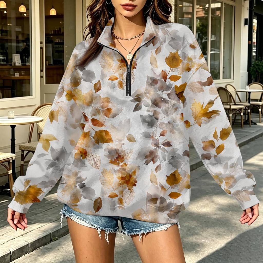 Women's Fashion Printed Half-Zip Sweatshirt, Lightweight Casual Pullover for Everyday Wear