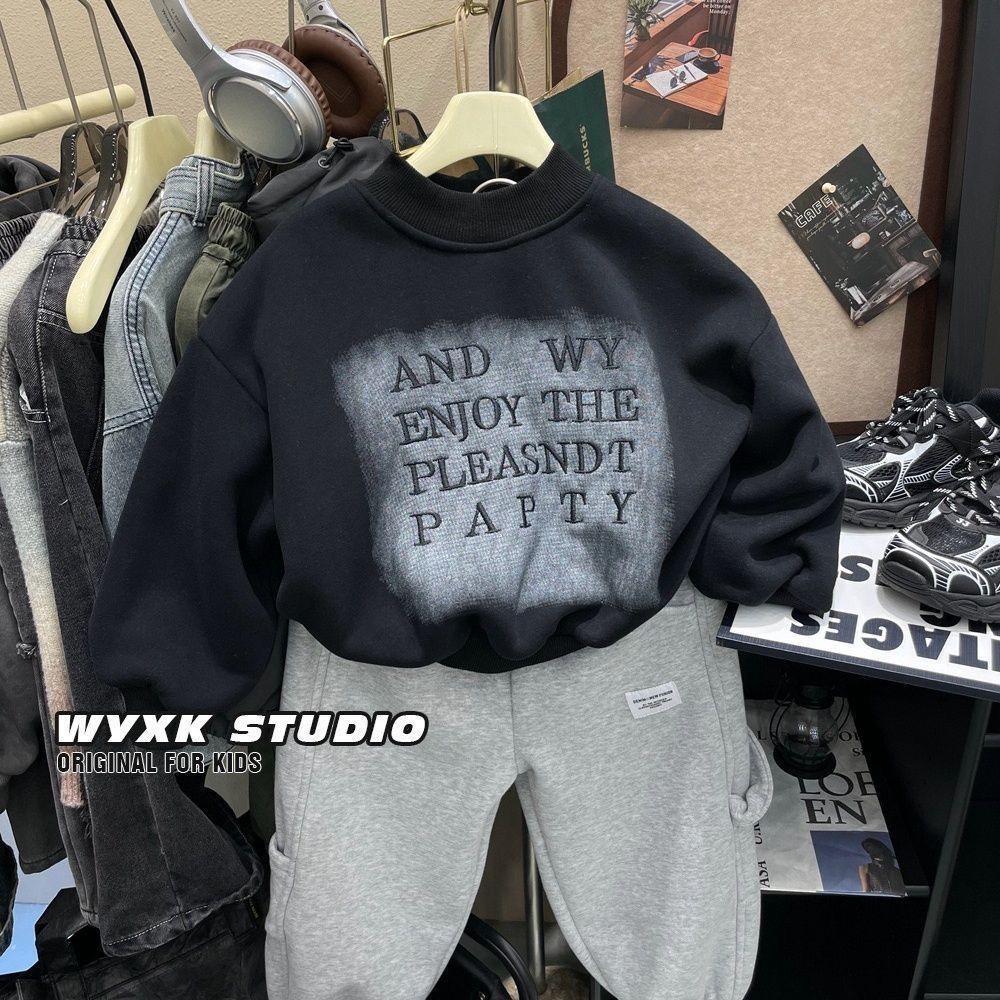 Jungen 2024 Koreanisches Lammwoll-Sweatshirt: Winter Einteiler, Pullover mit Stickerei und Sprühfarbe