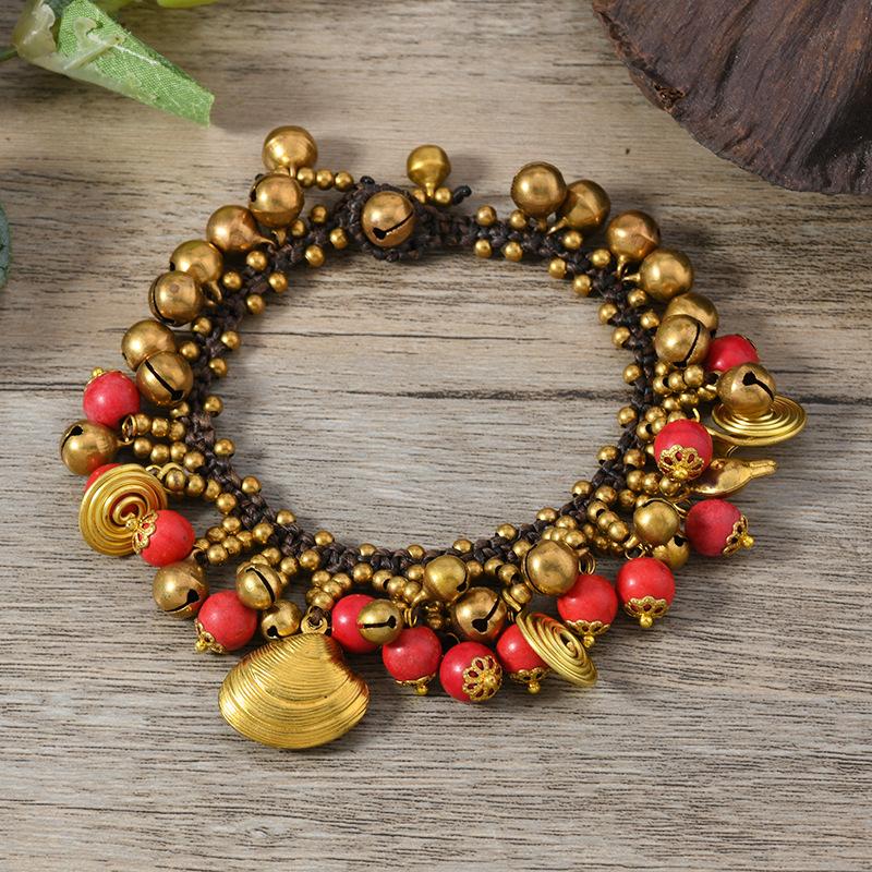 Handwoven Bohemian Bell Bracelet Vintage Vacation Niche Personality Exotic Female Hand Rope Accessories