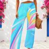Women Plus Size Full Length Loose Wide Leg Printed Pants Blue Pink Yellow Casual Trousers