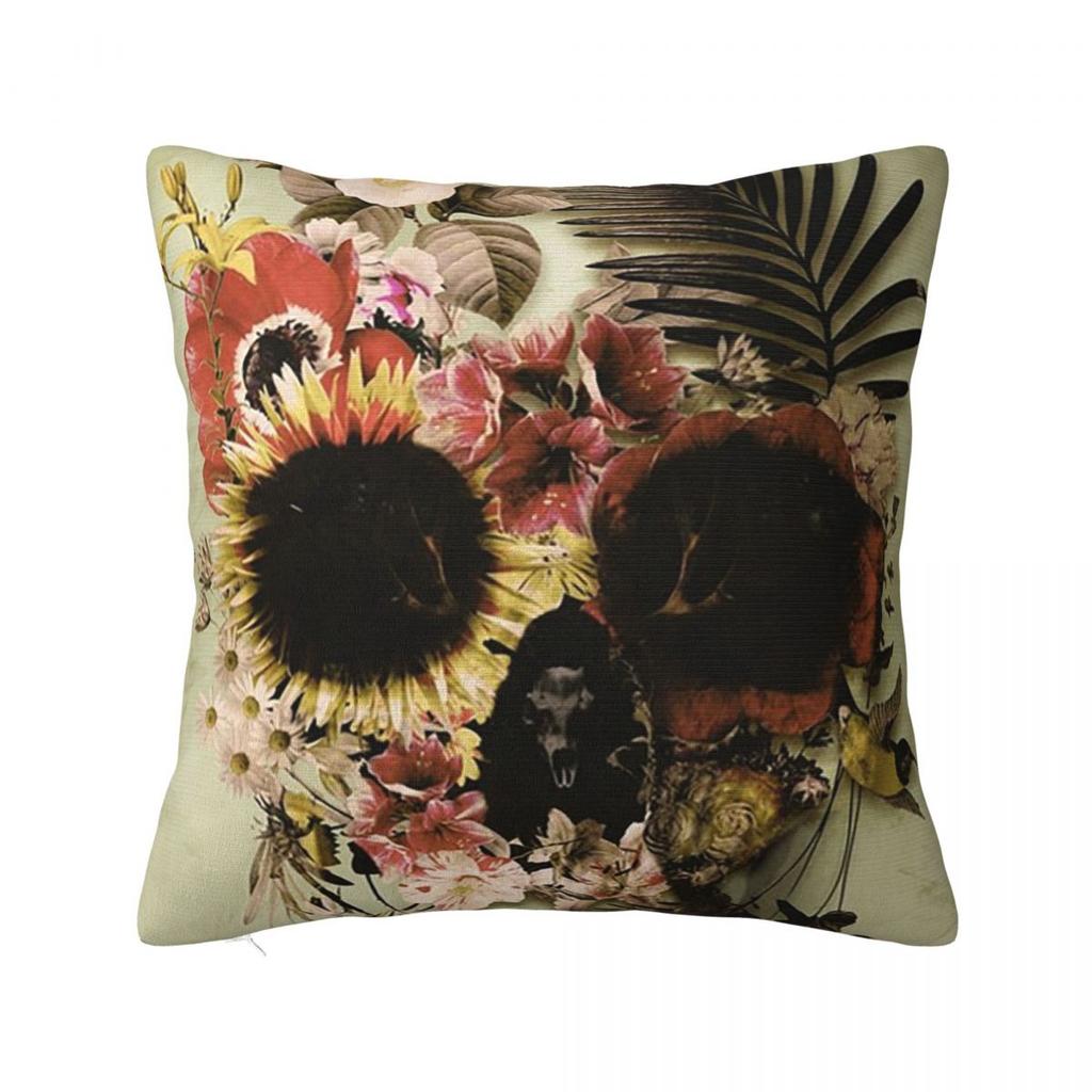 Garden Skull Light Square Pillowcase Pillow Cover Polyester Cushion Zip Decorative Comfort Throw Pillow for Home Car