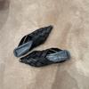Spot Second Hair~ Leather Pointed Head Bag Head Hollow Woven Half Slippers Women's Summer Flat Bottom Sandals Muller Shoes Sandals