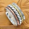 925 Sterling Silver-Spinner Ring, Solid 925 Sterling Silver Three Tone Handmade Brass and Copper Meditation Spinner Ring For Christmas Ring