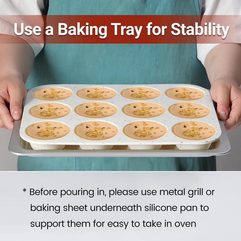Muffin Pan Small Muffin Pan 12-Cups Reusable Heat-Resistant Silicone Mold For Airfryer Microwave Freezer Bread Camping