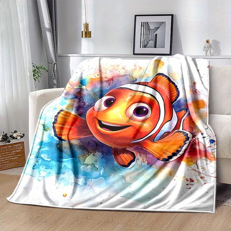 1pc, Vibrant Clownfish Watercolor Art Blanket - Seasonal Decorative Throw for Home, Soft Flannel Throw Blanket - Versatile & Cozy for Bedroo