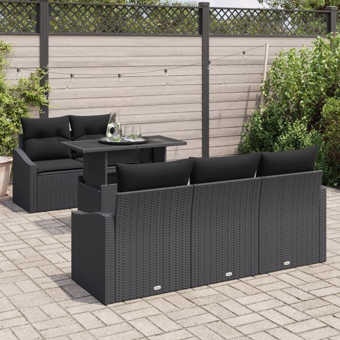 VidaXL Ensemble de canapé de jardin de 6 pièces avec coussins en poly rotin noir 3357656