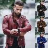 Nuovo Cappotto in Pelle PU da Uomo Autunno e Inverno Taglia Grande Collo Stretto Moda Slim Zip Giacca in Pelle