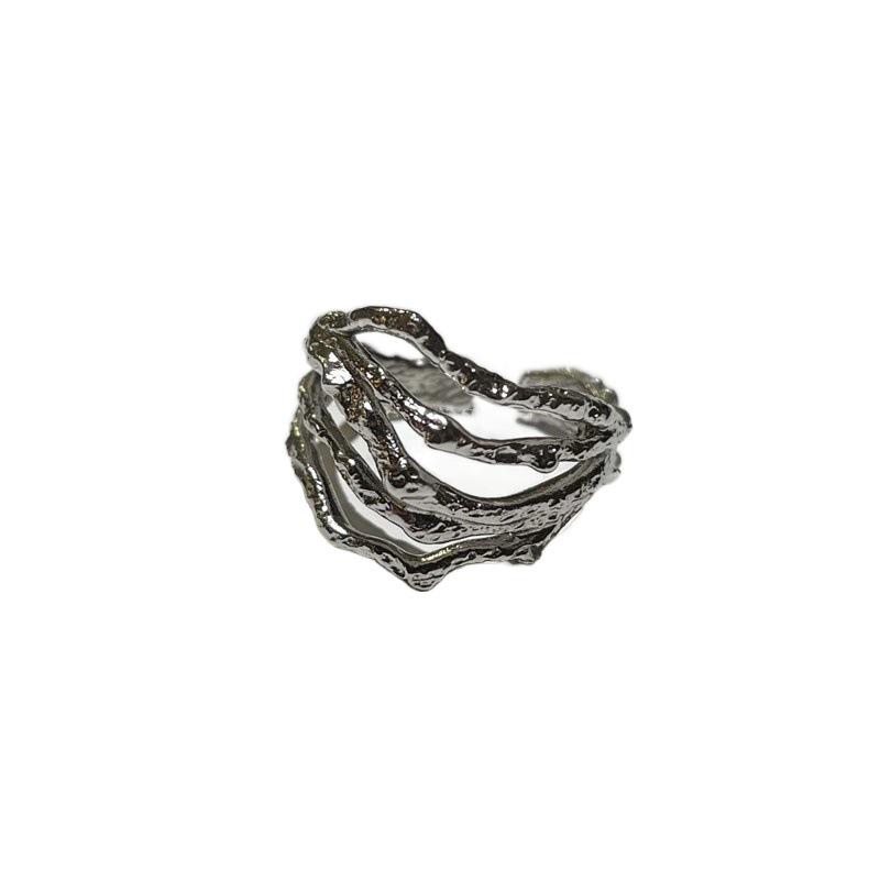 Su Chuang S925 Sterling Silver Fingerprint Texture Tin Foil Line Ring - Women’s Dark Cold Style, Korean Niche Design. Adjustable Open
