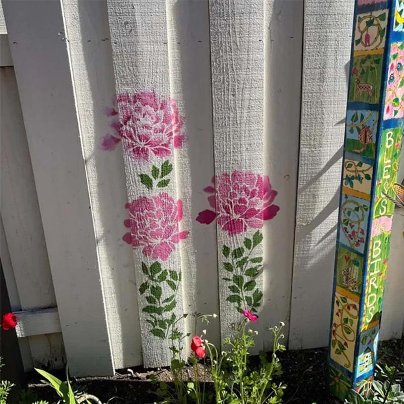 6Pcs/Set Garden Fence Crafts Plastic Wall Canvas Painting on Wood DIY Drawing Templates Large Flower Stencils