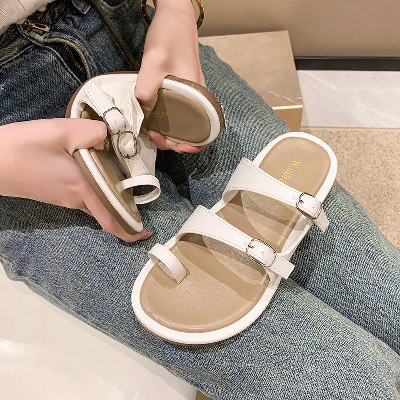 

Французские крутые тапочки 2025 лето новинка одно слово с мягкой подошвой простые темпераментные сандалии фея ветер пляжная обувь дышащие 39