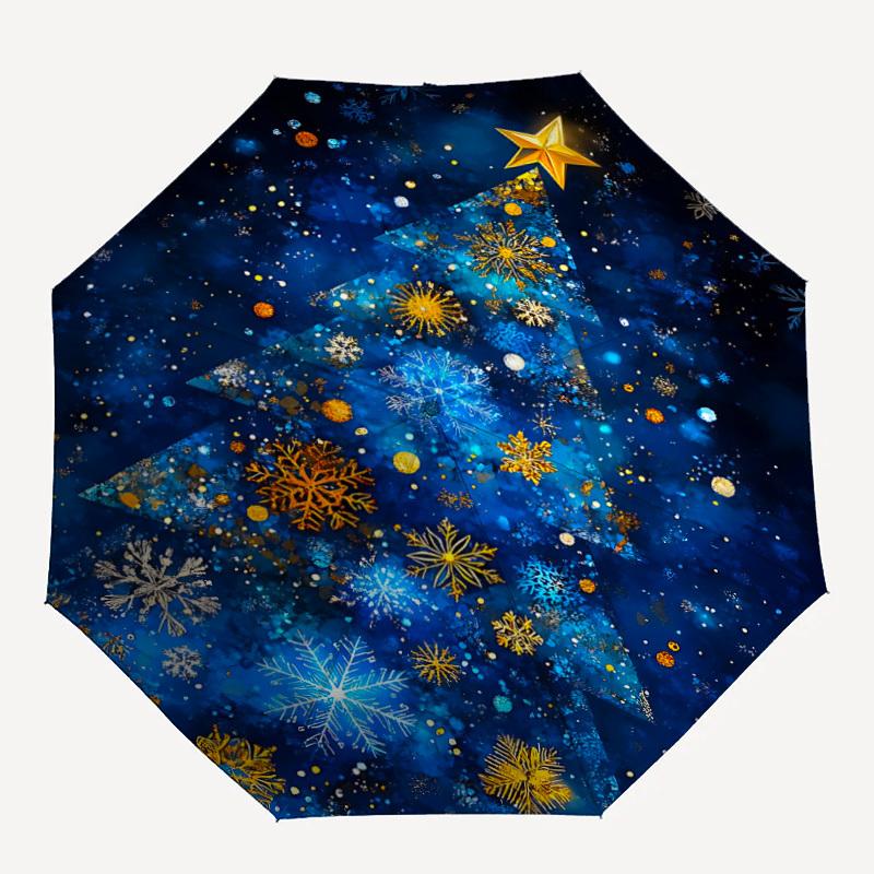 1pc Christmas Tree Snowflakes Automatic Folding Umbrella - Design, Durable Iron Frame for Travel, Outdoor, Beach Fashion Accessory a0920039