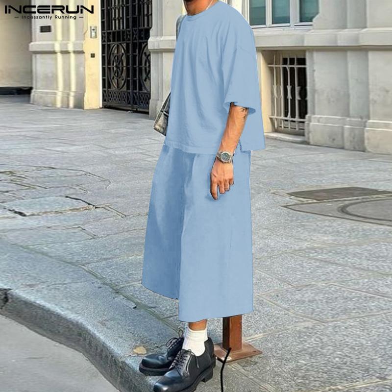 INCERUN Two Pieces Oversized Men Short Sleeve T-Shirts and Loose Pants Outfits Sets