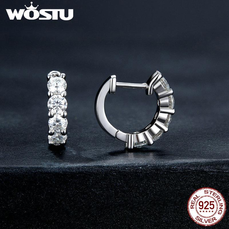 WOSTU 2.0 CT D Color VVS1 EX Moissanite 925 Silver Hoop Earrings 3.5mm Round Diamond Cut Platinum Plated Earrings