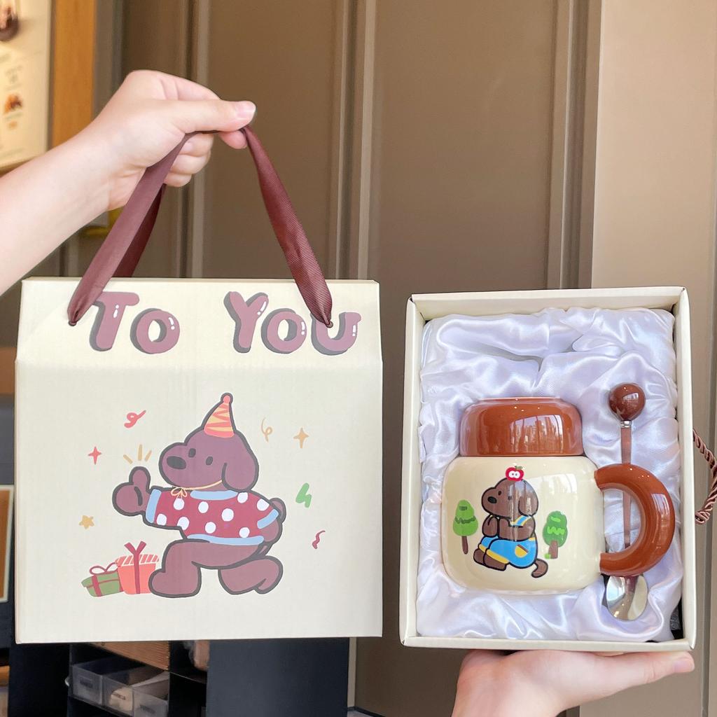 Souvenir Girls Cute Ceramic Mug with Lid Puppy Water Cup Creative Practical Cup Men's Coffee Cup Gift