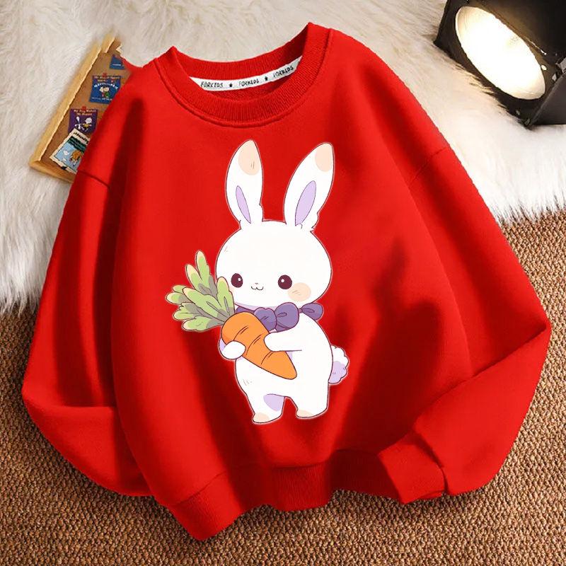Niedlicher kleiner Hase Rundhals-Hoodie für Kinder, modisches langärmeliges Freizeit-Oberteil für Jungen und Mädchen im Frühling und Herbst