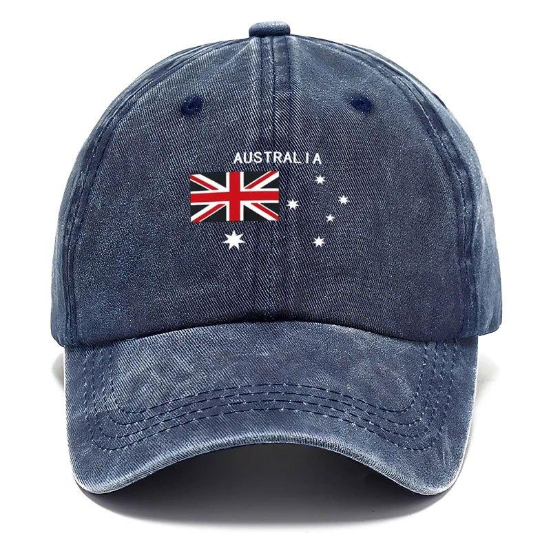 Adjustable Washable Vintage Baseball Cap Featuring The Word AUSTRALIA And Elements of The Australian Flag