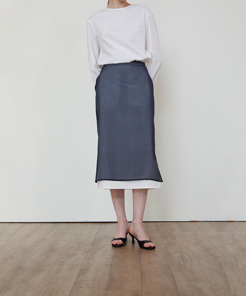 Step Around See-Through H-Line Layered Skirt_Navy