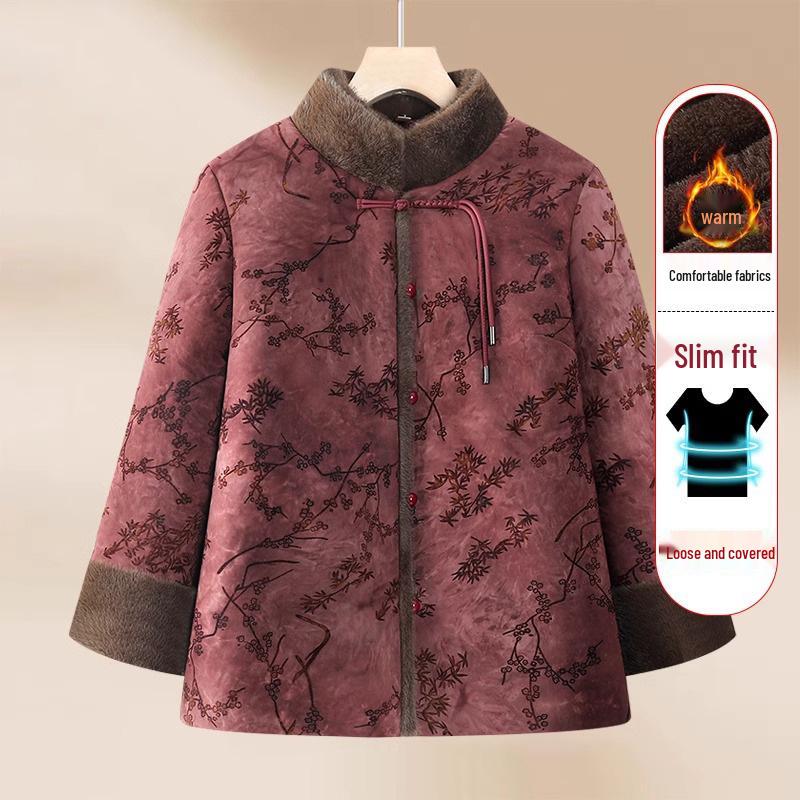 

Зимняя хлопковая куртка на флисовой подкладке для женщин от бабушки - Теплое, утолщенное пальто для мам среднего и пожилого возраста 5XL (Recommended 73-80kg)