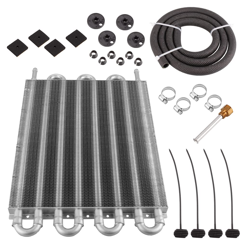 

ZS Oil Cooler Kit, Transmission Oil Cooler, Engine Oil Cooling, Aluminum Plate, Fin Oil Cooler, Automatic/Manual Radiator Converter (8-Row, Silver)
