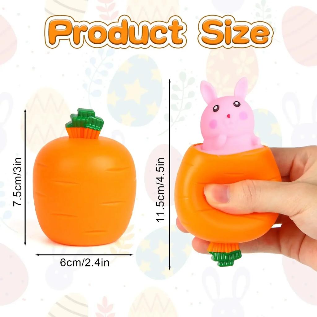 Squeeze Cup Carrot Sensory Toy for Stress Relief Funny Rabbit Shaped Fidget Toys Gifts for Anxious Adults Kids