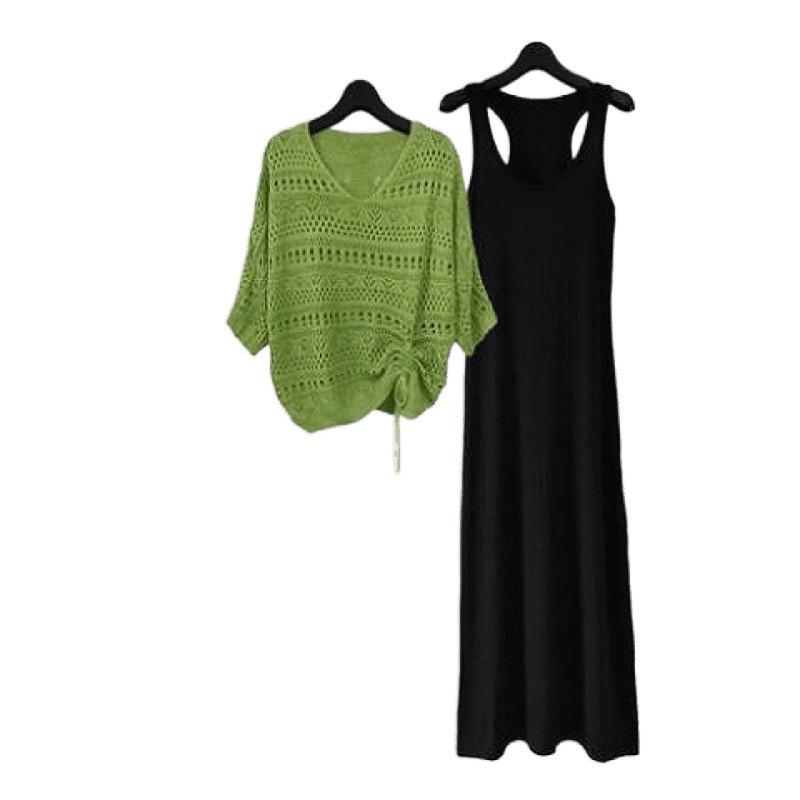 Women's Knitwear Cover-up Batwing Dress & Skirt Set for Spring/Summer