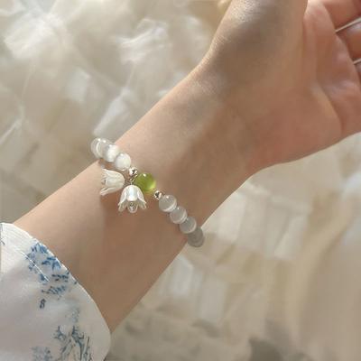 1 szt. Bransoletka z kryształu Opal Moonlight Light Luxury Elastic Lily Valley Flower Bransoletka dla dziewczynek i kobiet Akcesoria jubilerskie