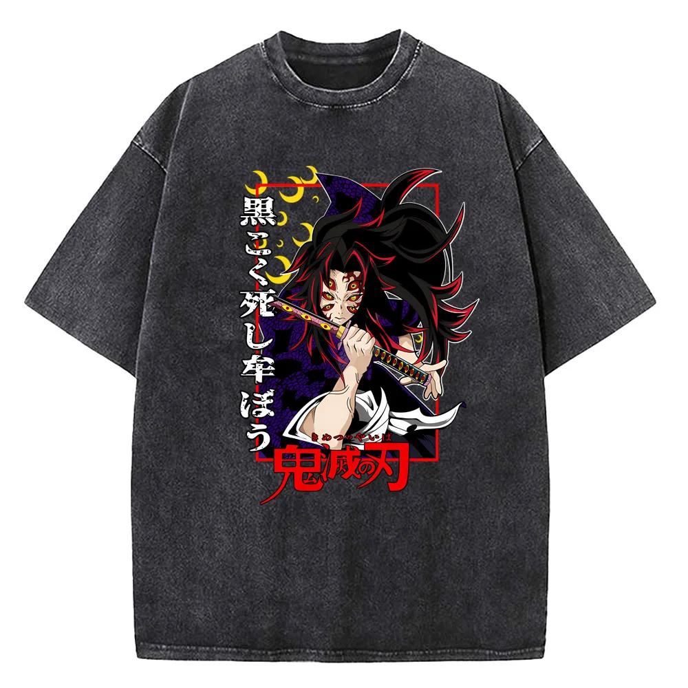Mode Oberteile Anime Demon Slayer Unendliche Festung Gewaschenes T-Shirt Herren Mode Vintage Lässig Baumwoll-Top Herren Kleidung