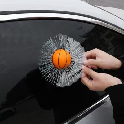 2Pcs Car Prank Stickers Self Adhesive Strong Stickiness Waterproof Funny 3D Tennis Ball Hit Window Stickers Windscreen Decorations