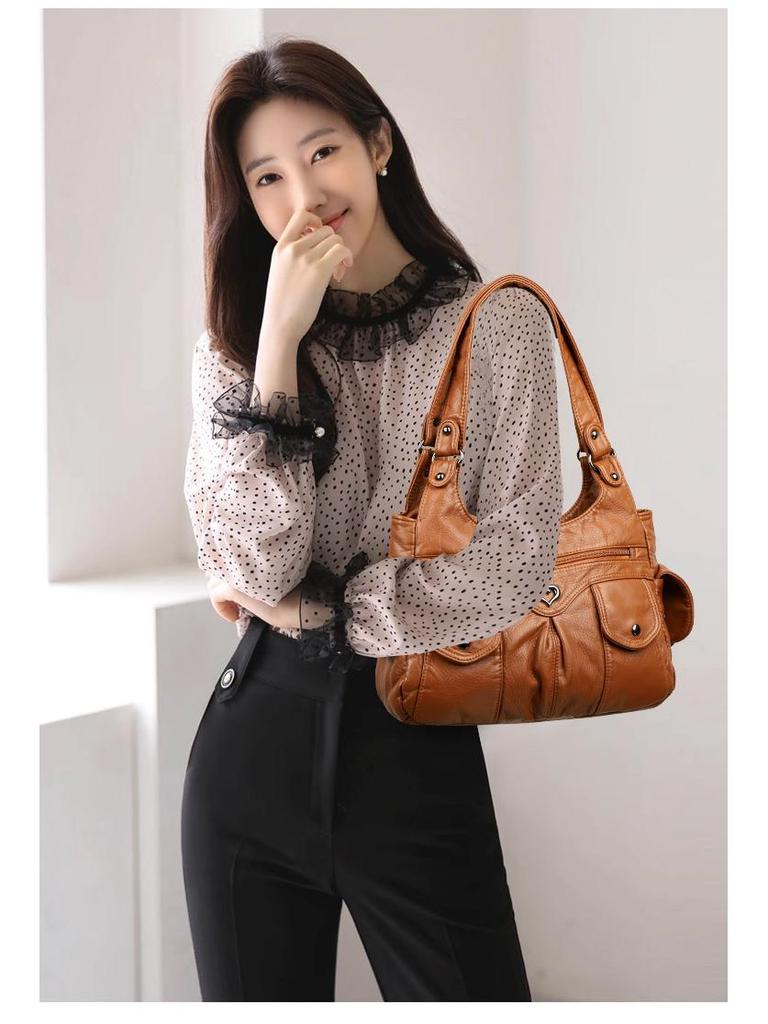 2023 Patchwork PU Crossbody Shoulder Bag for Women - European and American Style, Large Capacity Handbag