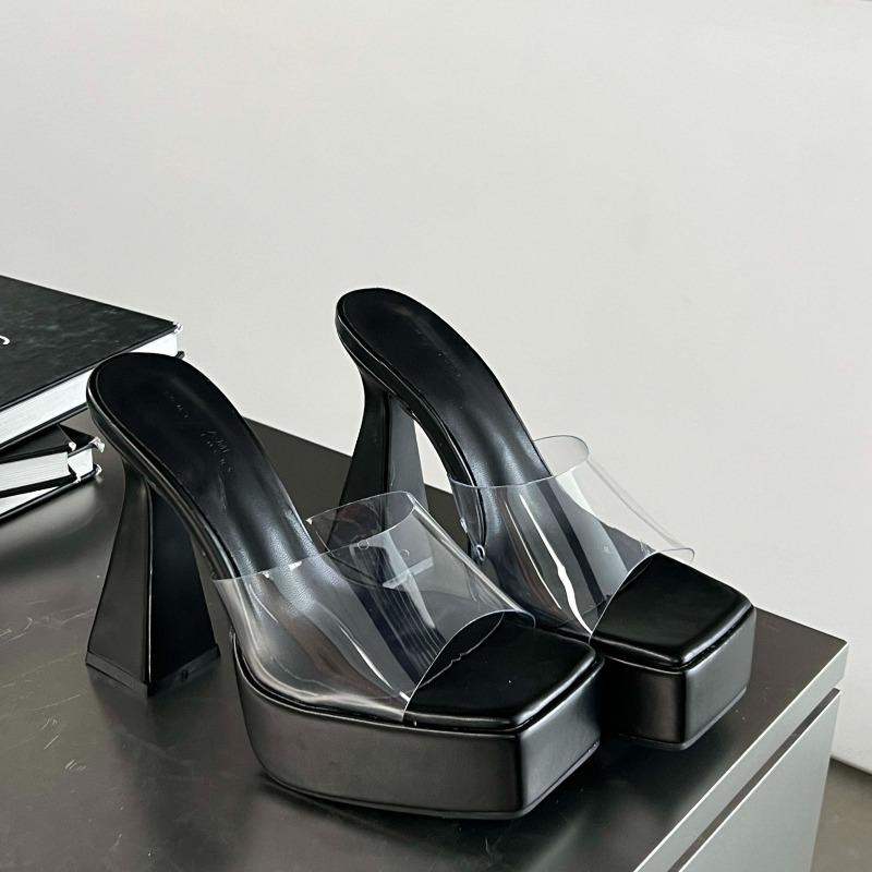 Fashion Waterproof Platform Sandals Summer New Square Head Shallow Mouth Transparent Waterproof Non-slip High-heeled Slippers