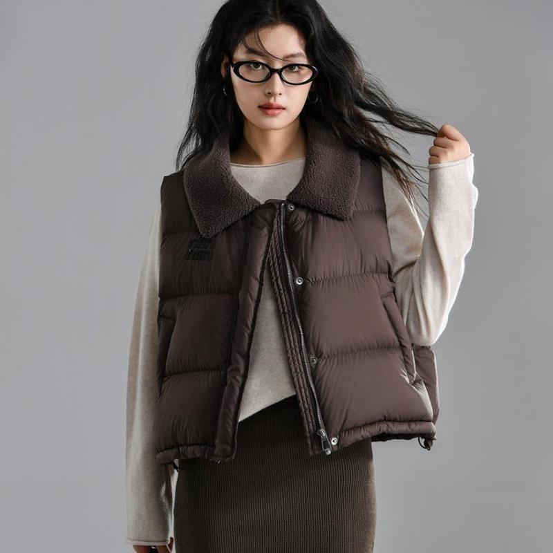 

Короткий жилет женский пиджак с лацканами осень и зима новый пуховой хлопковый жилет женская одежда универсальный жилет тренд XL темно-коричневого