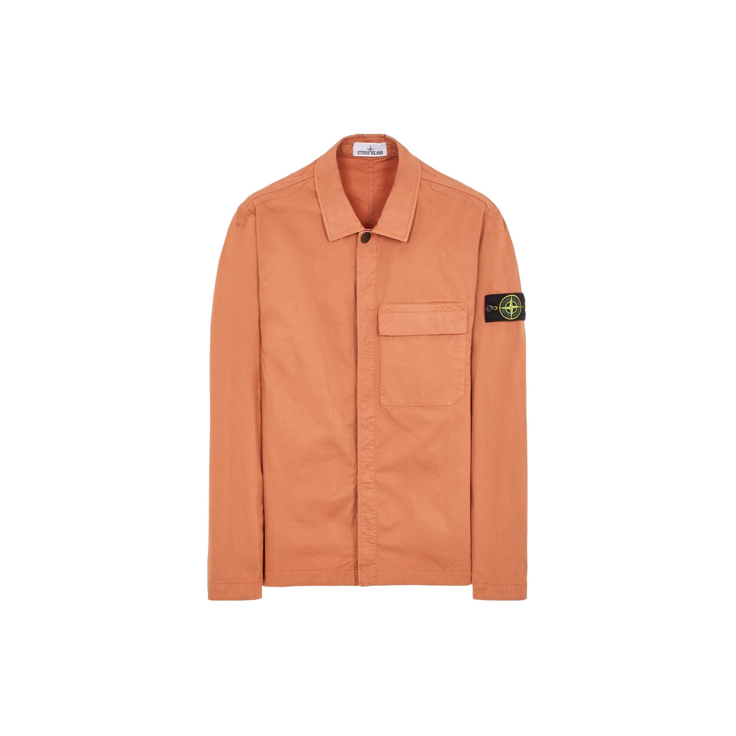 Stone Island Men's Red 10710 Supima Cotton Twill Stretch-Tc Button-Down Logo Long Sleeve Shirt Shirts Rust- 801510710-V0013 Cm