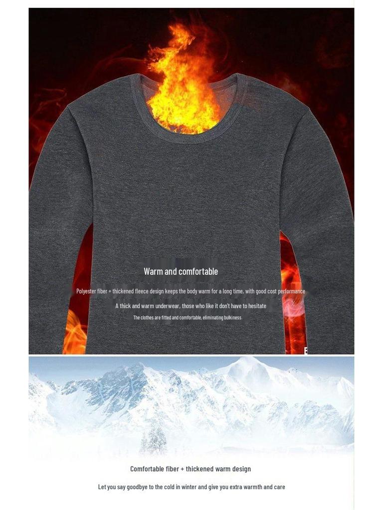 Men's Fleece-Lined Warm Underwear Set: Cotton Sweater Base Layer & Thick Trousers for Autumn/Winter